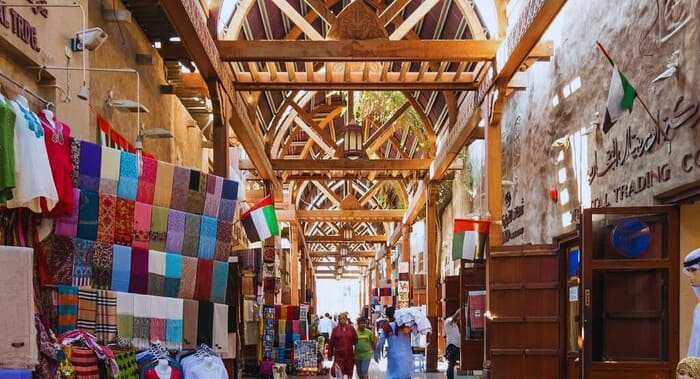 Traditional cloth market spice souk Dubai
